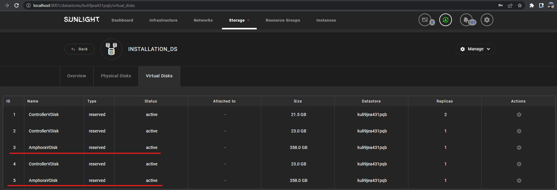 Amphora VDisk Datastore UI View