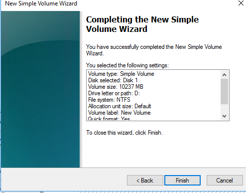Finish Volume Wizard