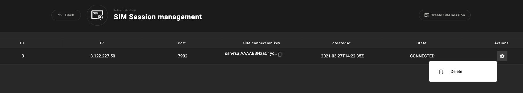 Disconnect a SIM session
