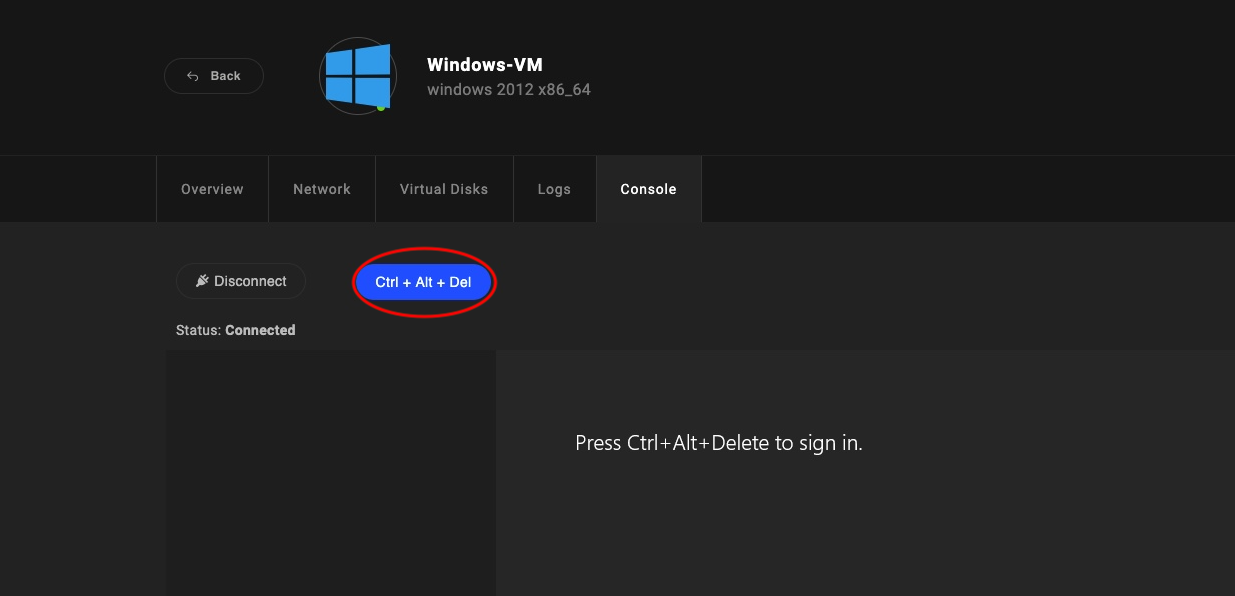 Connect Windows VM from console