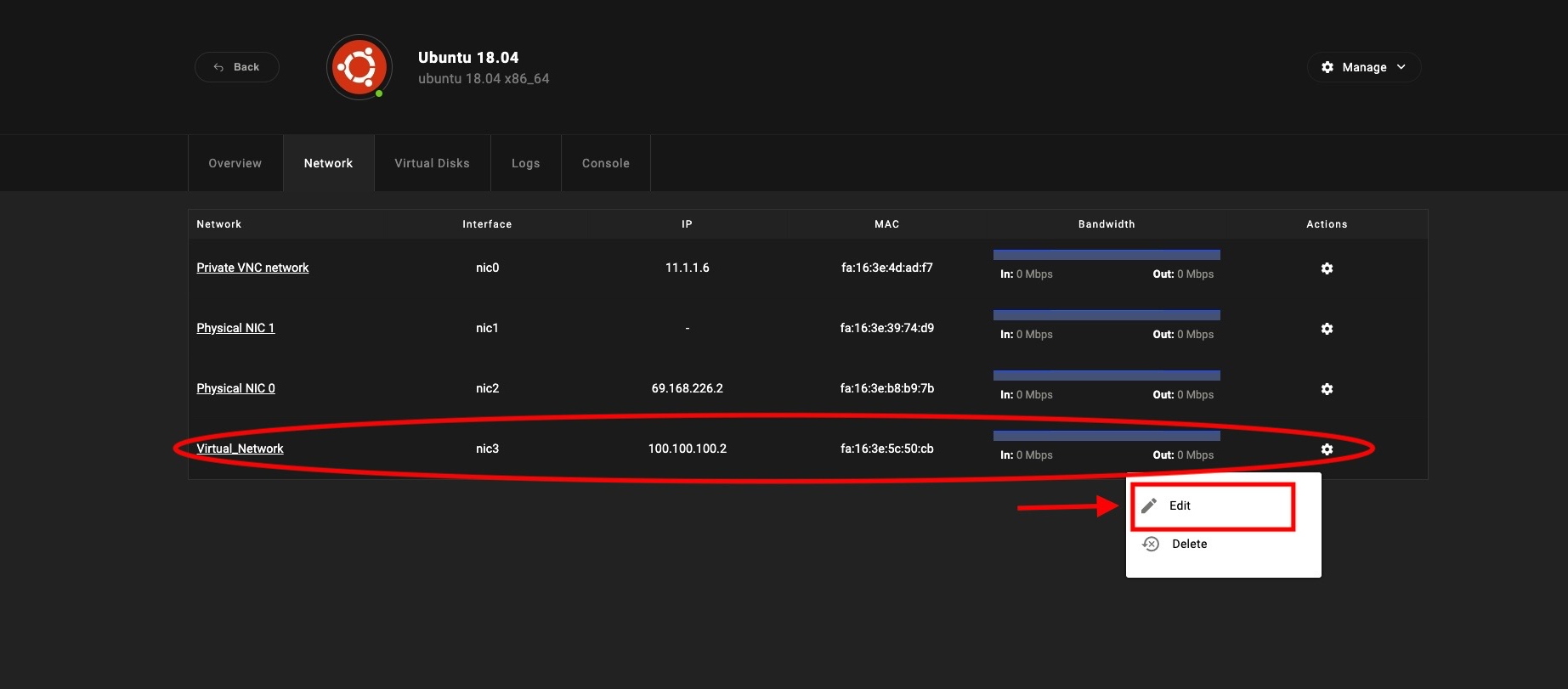 Edit Virtual Network Interface